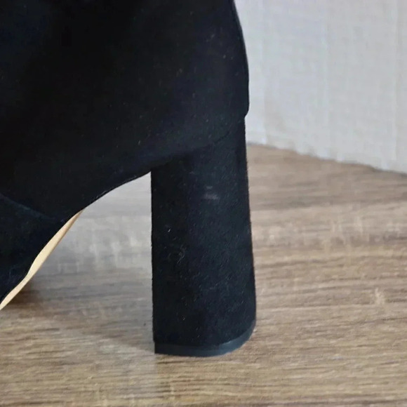 Black Suede Ruffle Booties with Block Heel - Picture 9 of 12